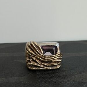 German Kabirski Arumis Amethyst Ring 925 Silver 18K Gold Black Rhodium Size 8